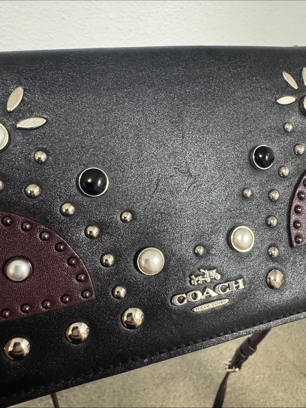 Coach 1941 Western Rivets Foldover Crossbody Wallet Black Studded Leather Bag - Picture 4 of 14